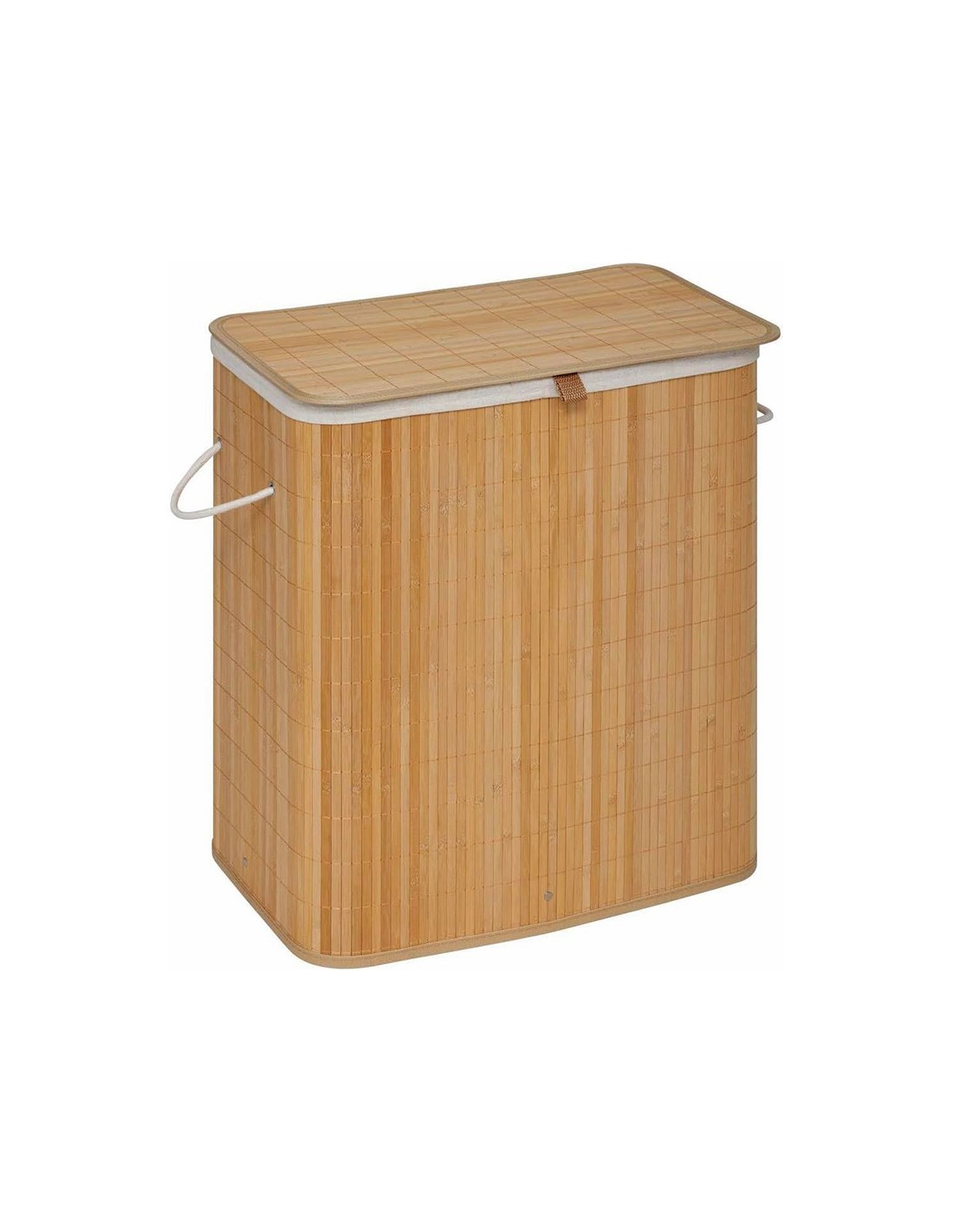 Cesto portabiancheria doppio in bambù 100 litri, dimensioni L. 63 x l. 54 x H. 34 cm, peso 2,3 kg, lavanderia