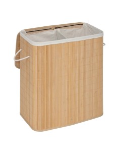 Cesto portabiancheria doppio in bambù 100 litri, dimensioni L. 63 x l. 54 x H. 34 cm, peso 2,3 kg, lavanderia