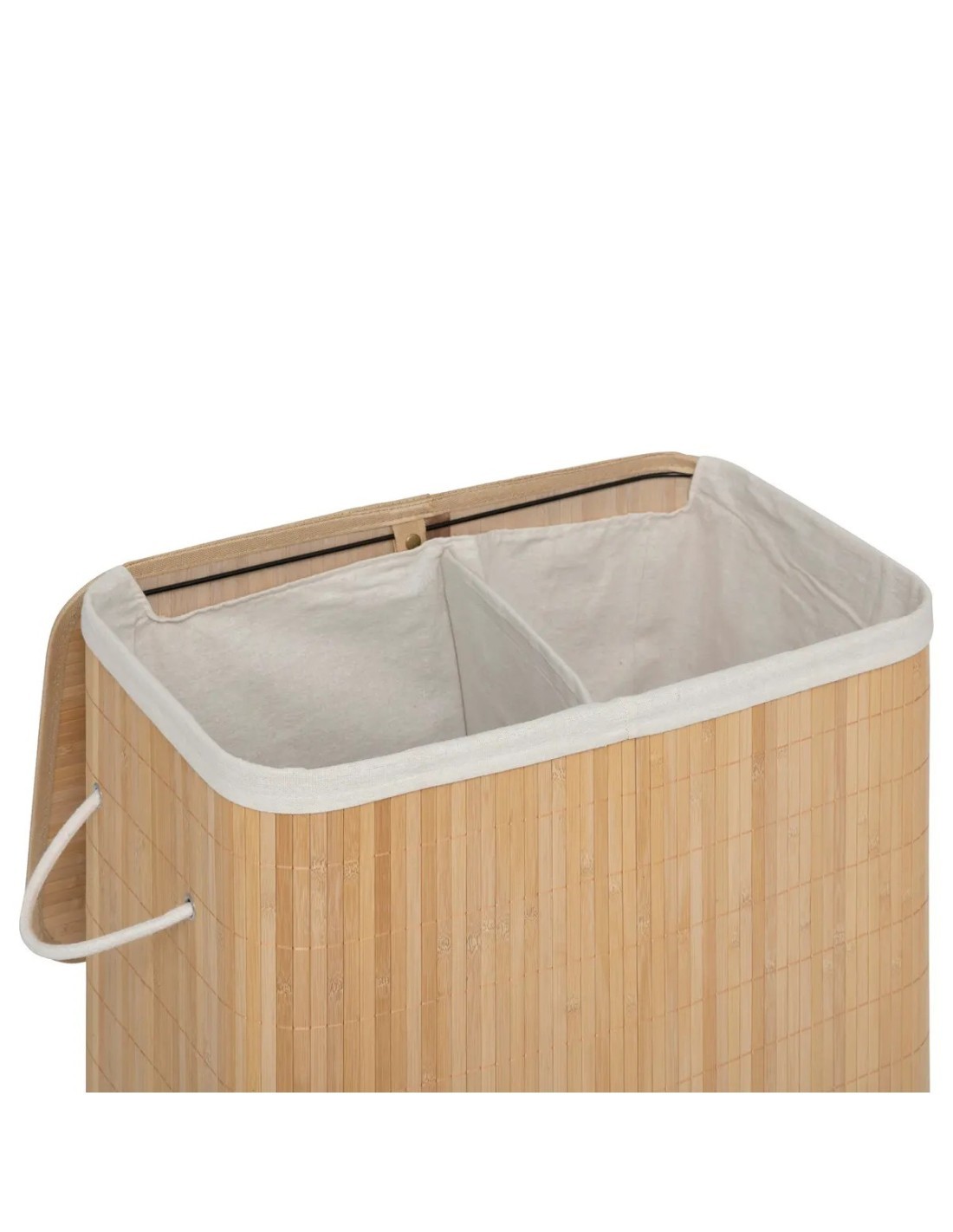 Cesto portabiancheria doppio in bambù 100 litri, dimensioni L. 63 x l. 54 x H. 34 cm, peso 2,3 kg, lavanderia