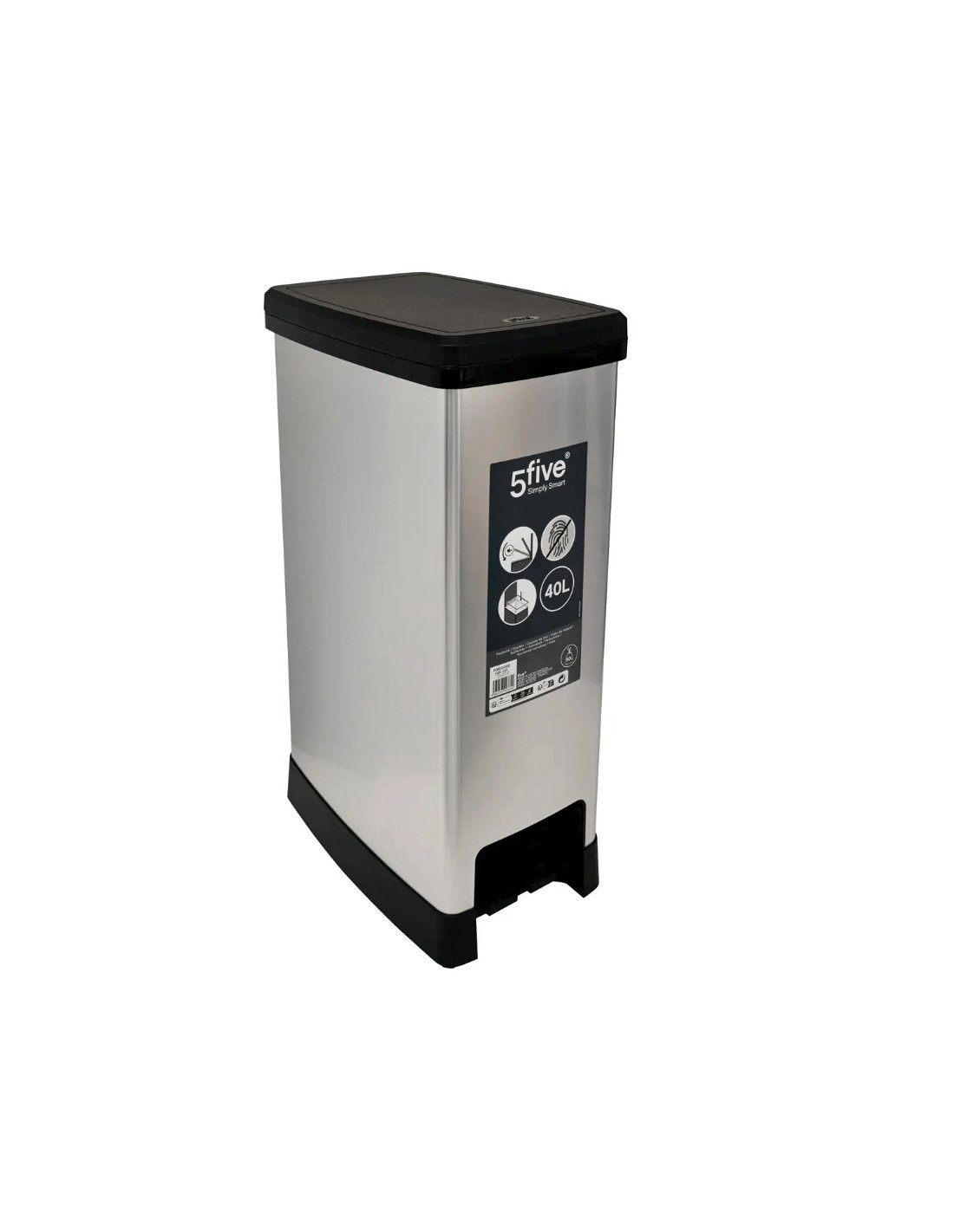 Bidone della spazzatura sottile 40 litri in plastica grigia, dimensioni L. 39 x P. 23,5 x A. 59 cm, leggero, resistente