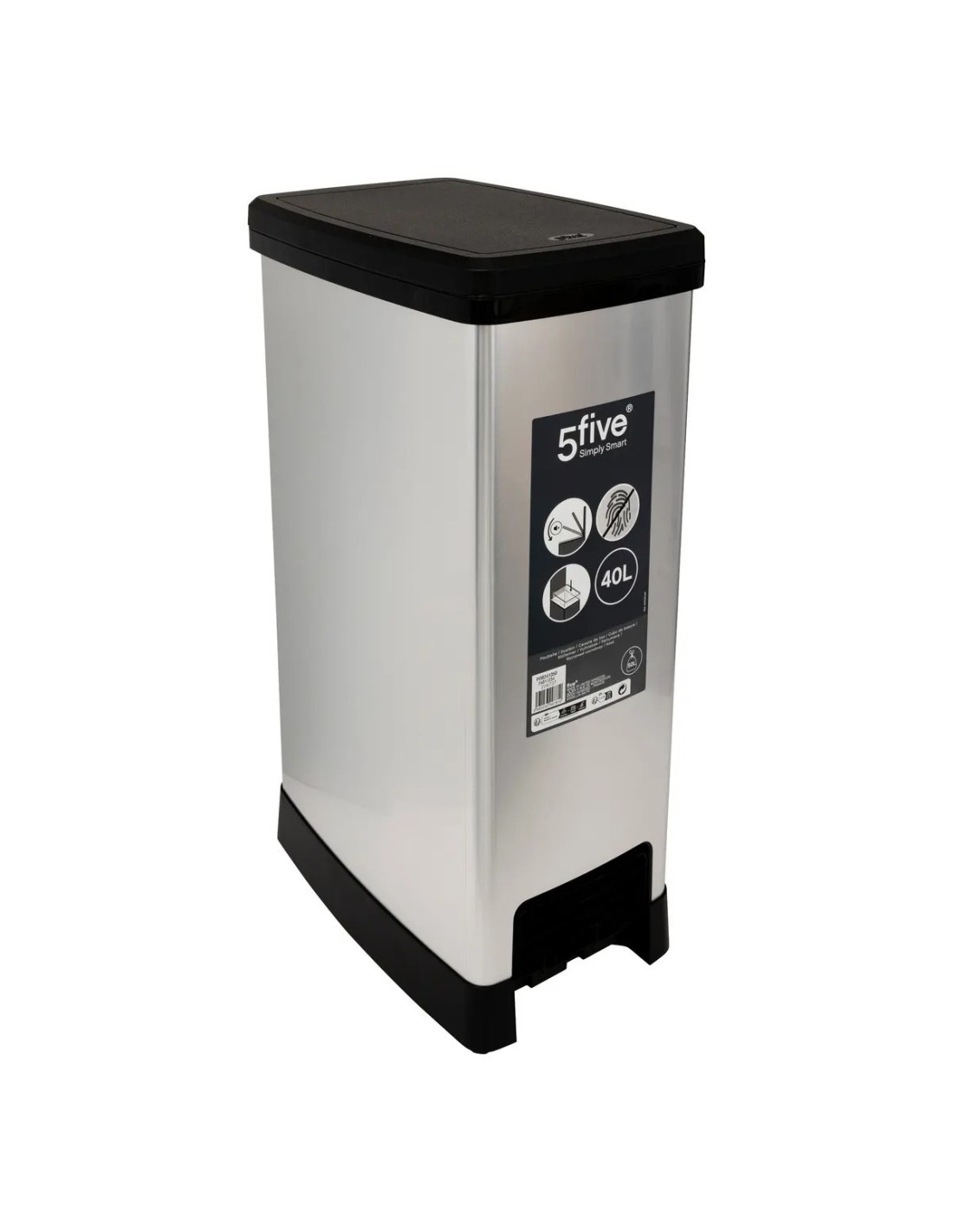 Bidone della spazzatura sottile 40 litri in plastica grigia, dimensioni L. 39 x P. 23,5 x A. 59 cm, leggero, resistente