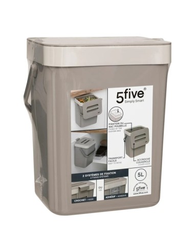 Bidone per il compost 5 litri in plastica color talpa, dimensioni L. 24,5 x P. 18,7 x H. 14,5 cm, leggero, ecologico, pratico