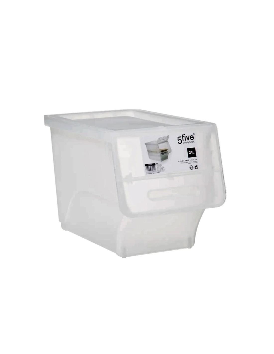 Scatola con apertura frontale 24L, dimensioni L. 28,5 x P. 45,5 x H. 31 cm, pratica e salvaspazio, ideale per organizzare casa