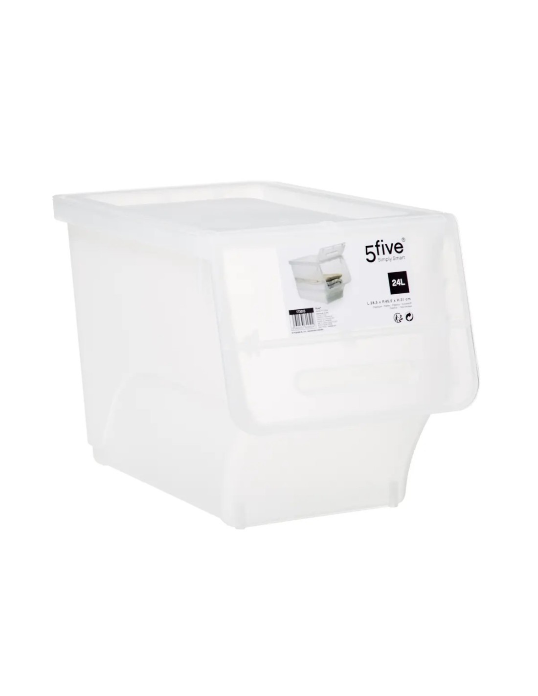 Scatola con apertura frontale 24L, dimensioni L. 28,5 x P. 45,5 x H. 31 cm, pratica e salvaspazio, ideale per organizzare casa