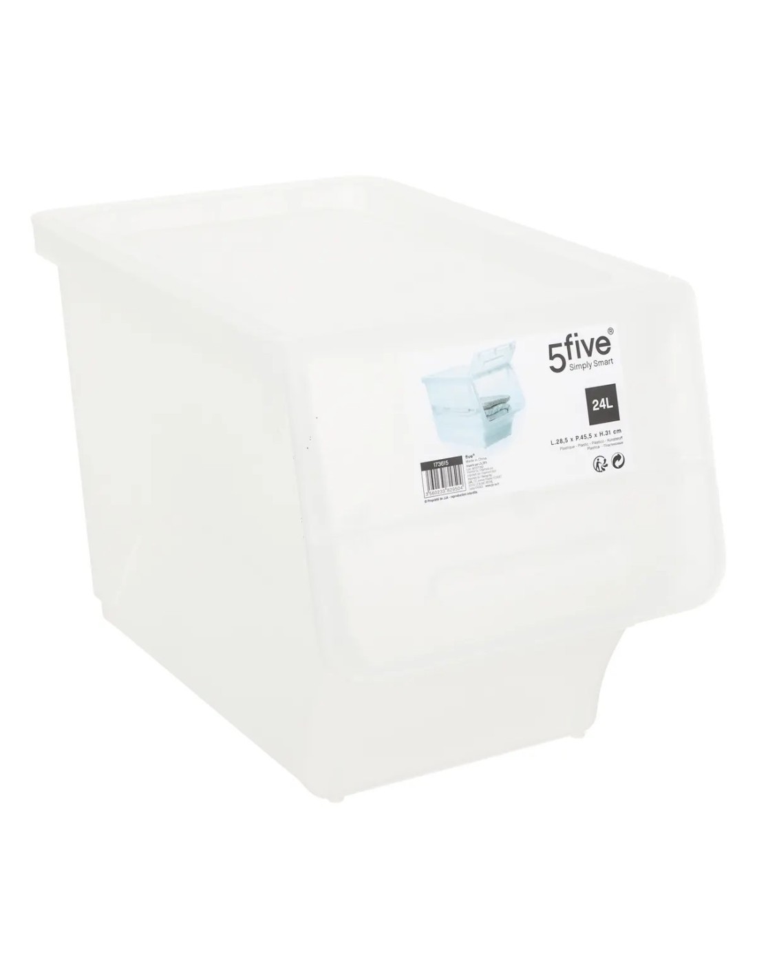 Scatola con apertura frontale 24L, dimensioni L. 28,5 x P. 45,5 x H. 31 cm, pratica e salvaspazio, ideale per organizzare casa