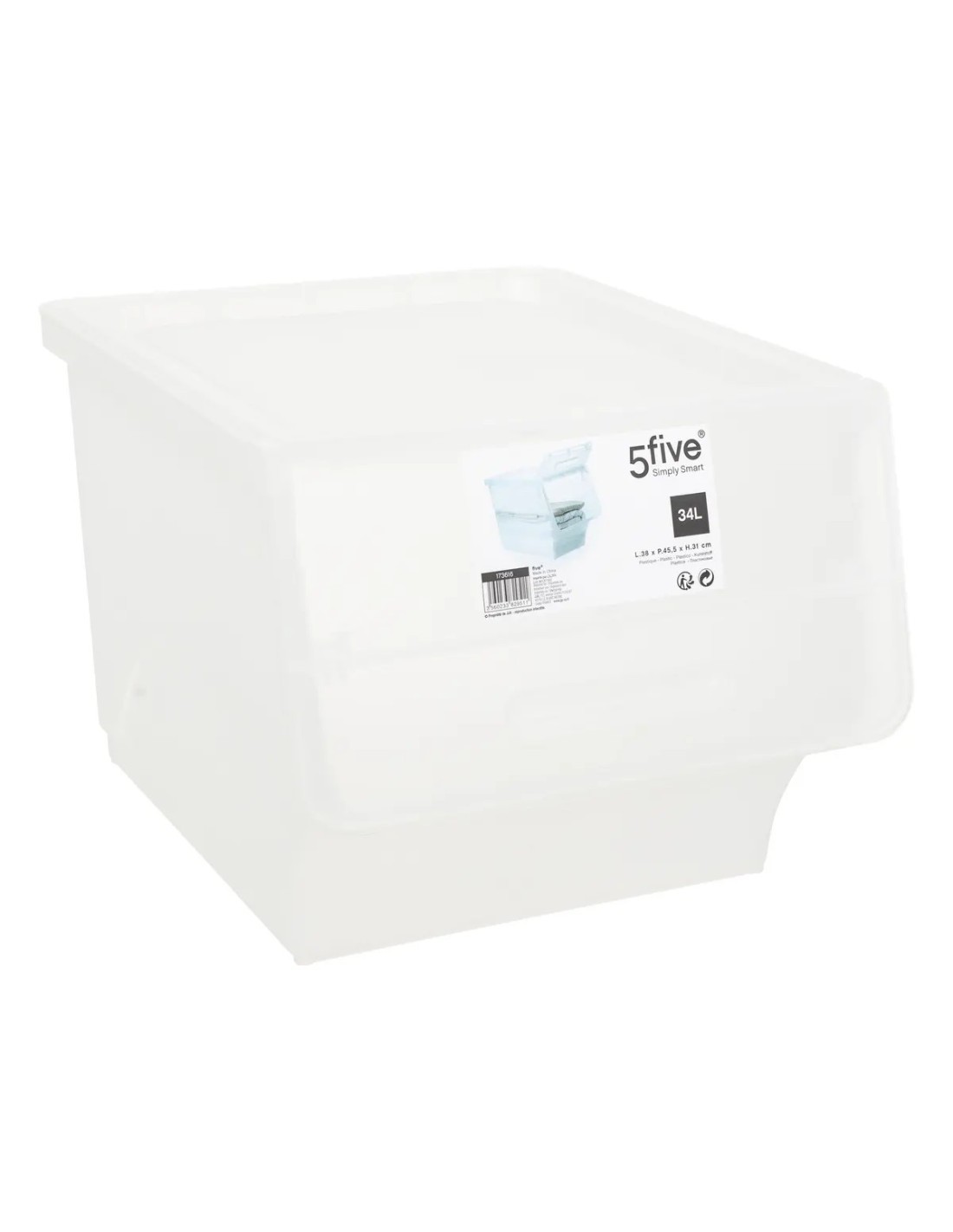 Box con apertura frontale 34L, dimensioni L. 38 x P. 45,5 x H. 31 cm, pratico e spazioso, ideale per organizzazione domestica