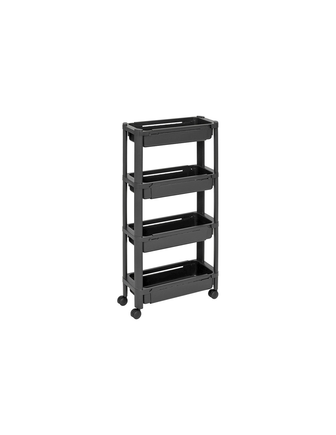 Carrello Multifunzionale 4 Ripiani da Cucina Nero, Dimensioni 37,5x78,5x75 cm, Regolabile e con Ruote Piroettanti