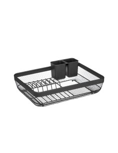 Scolapiatti Maya in Metallo Nero, Organizzatore Cucina 43x32x13,5 cm, Scolapiatti in Metallo Resistente