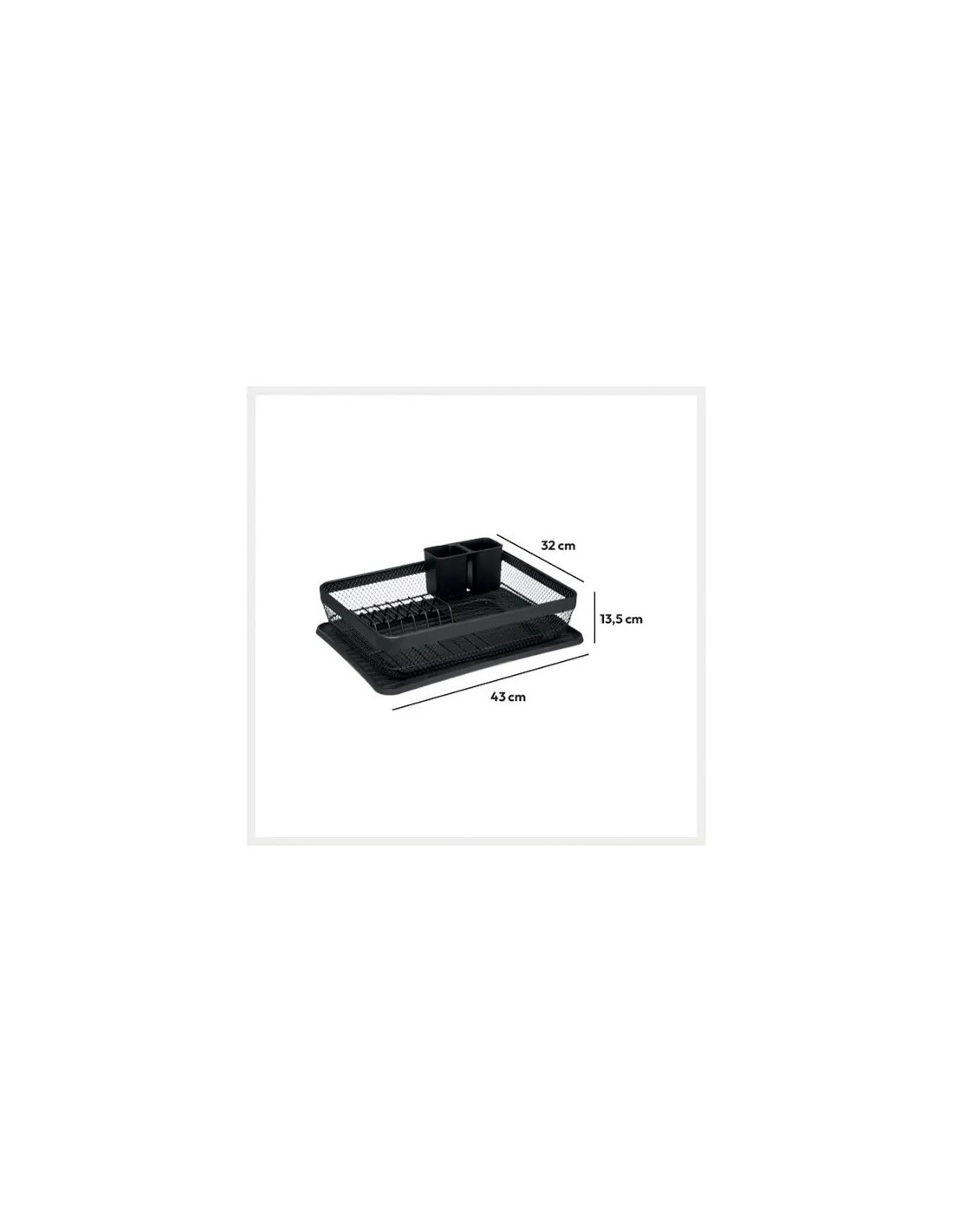 Scolapiatti Maya in Metallo Nero, Organizzatore Cucina 43x32x13,5 cm, Scolapiatti in Metallo Resistente