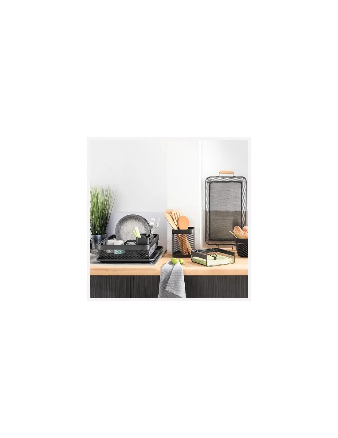 Scolapiatti Maya in Metallo Nero, Organizzatore Cucina 43x32x13,5 cm, Scolapiatti in Metallo Resistente
