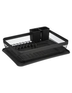 Scolapiatti Maya in Metallo Nero, Organizzatore Cucina 43x32x13,5 cm, Scolapiatti in Metallo Resistente