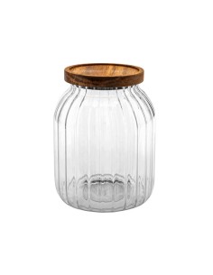 Barattolo Harmony 2L, Vetro e Acacia, Elegante Contenitore per Alimenti, Design Naturale, 19x14x14 cm
