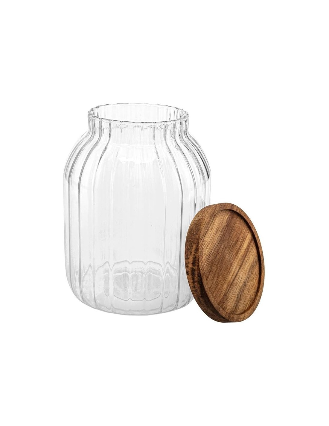 Barattolo Harmony 2L, Vetro e Acacia, Elegante Contenitore per Alimenti, Design Naturale, 19x14x14 cm