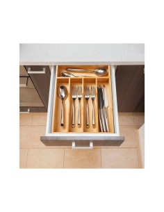 Vassoio Portaposate 5 Scomparti in Bambù 34x25x4,2 cm, Organizzatore Posate Cucina, Vassoio Bambù Sostenibile