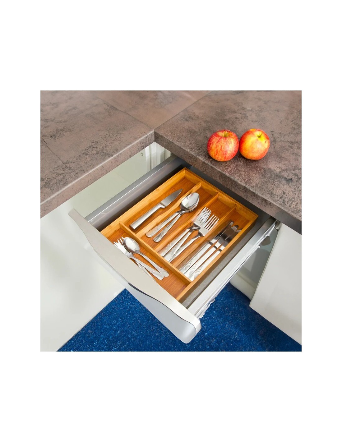 Vassoio Portaposate 5 Scomparti in Bambù 34x25x4,2 cm, Organizzatore Posate Cucina, Vassoio Bambù Sostenibile