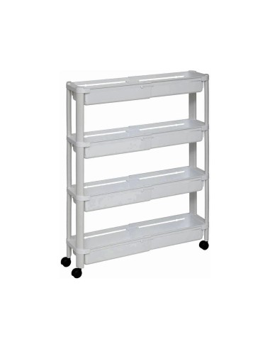 Carrello 4 Ripiani Bianco, Dimensioni 37,5x15x79 cm, con Ruote e Spazio Ottimizzato