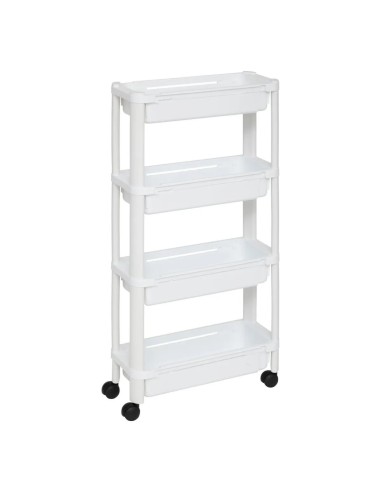 Carrello 4 Ripiani Bianco, Dimensioni 37,5x15x79 cm, con Ruote e Spazio Ottimizzato