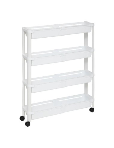 Carrello 4 Ripiani Bianco, Dimensioni 37,5x15x79 cm, con Ruote e Spazio Ottimizzato