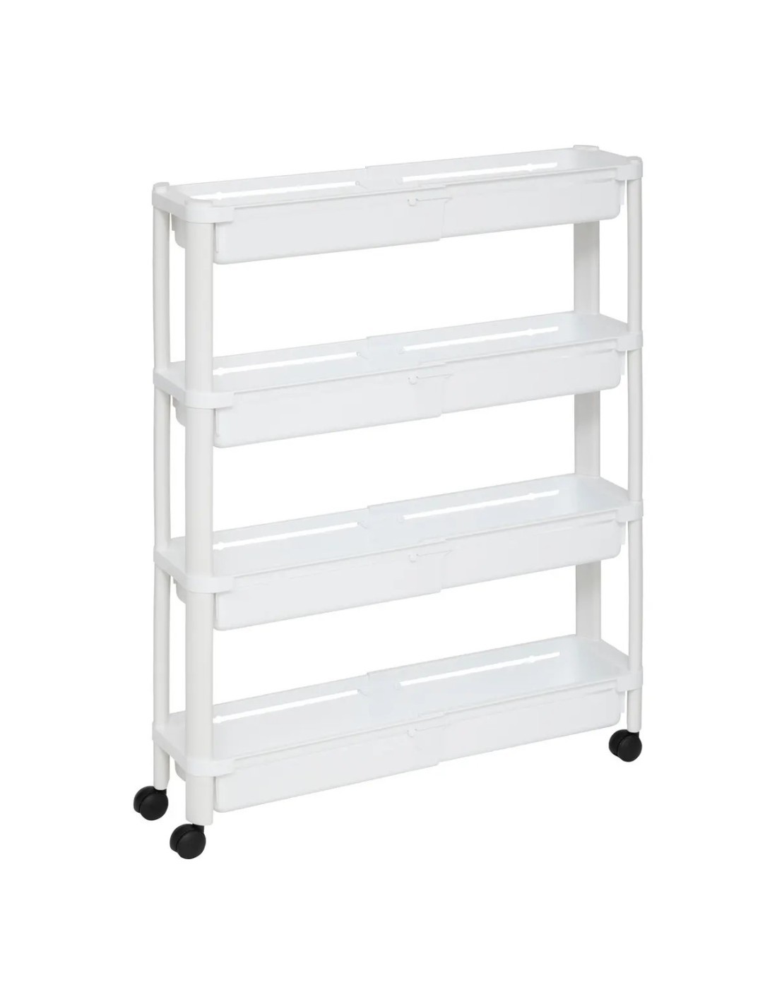 Carrello 4 Ripiani Bianco, Dimensioni 37,5x15x79 cm, con Ruote e Spazio Ottimizzato
