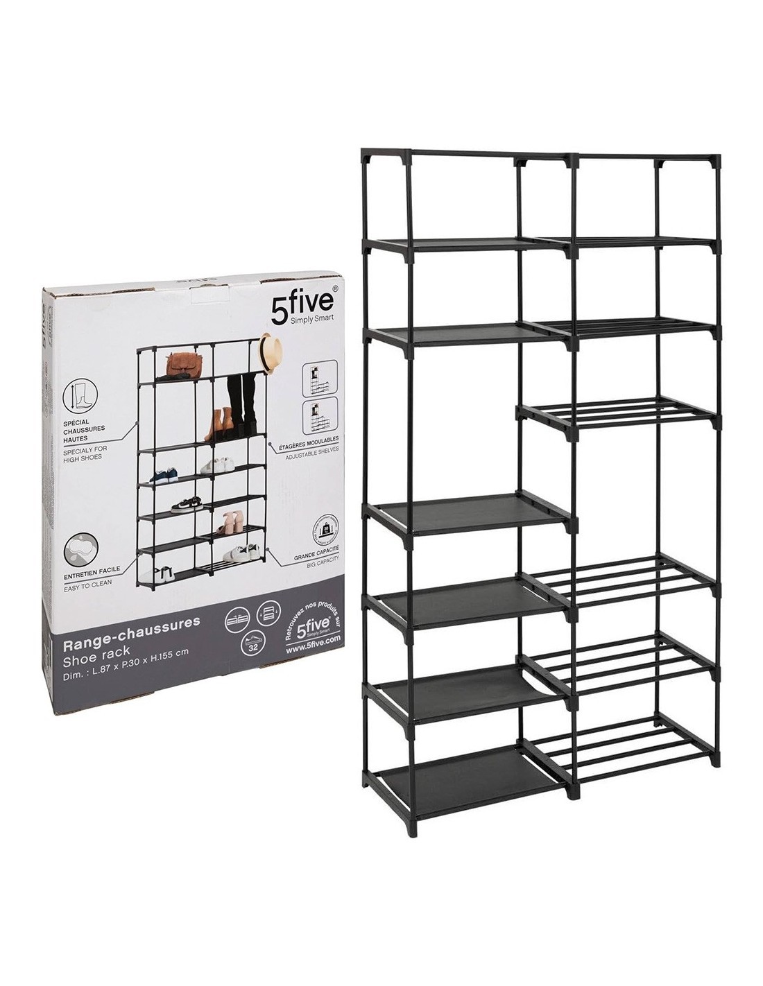 Scarpiera Modulare Nera 155x87x30 cm, Ampio Spazio di Archiviazione per Scarpe e Accessori