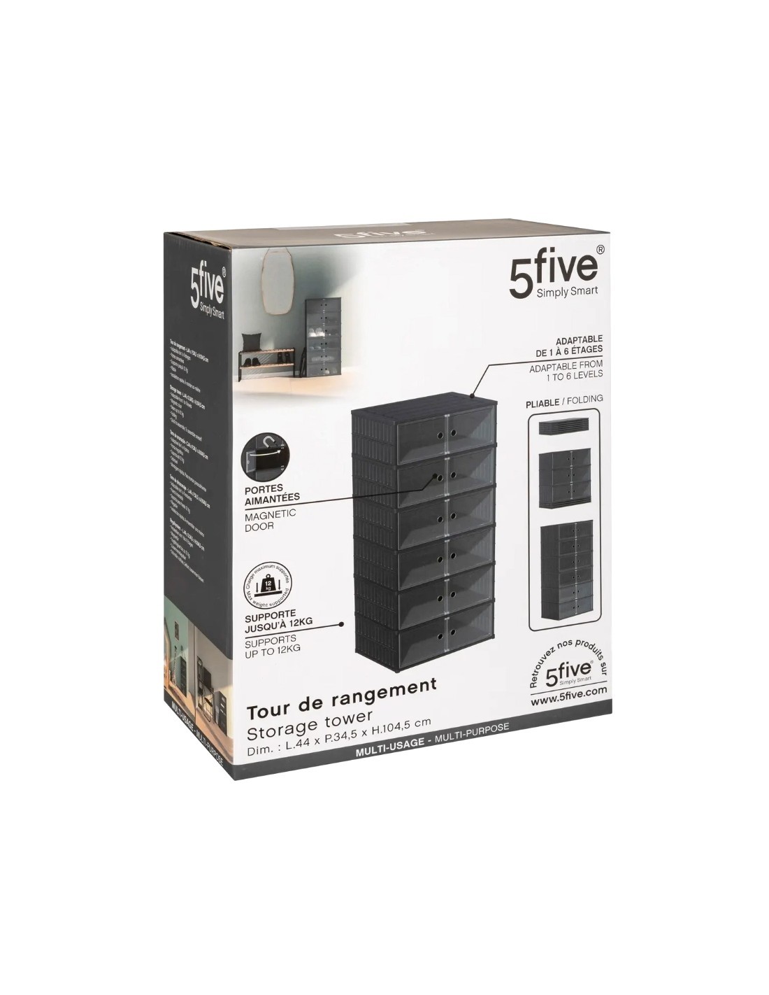 Armadietto Modulare Pieghevole, 6 Livelli, 46x36x19,75 cm – Organizzazione Salvaspazio