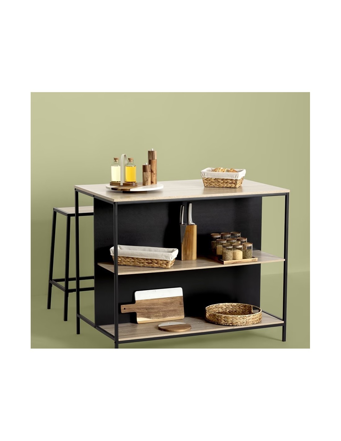 Espositore per spezie con 9 barattoli in acacia, dimensioni L.23 x P.24 x H.15 cm