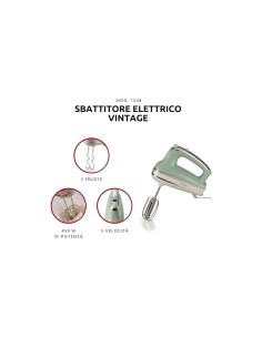 Ariete 1548 Sbattitore Vintage, 450W, 5 Velocità + Turbo, 2 Fruste Inox, Verde