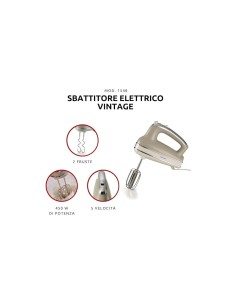 Ariete 1548 Sbattitore Vintage, 450W, 5 Velocità + Turbo, 2 Fruste Inox, Beige