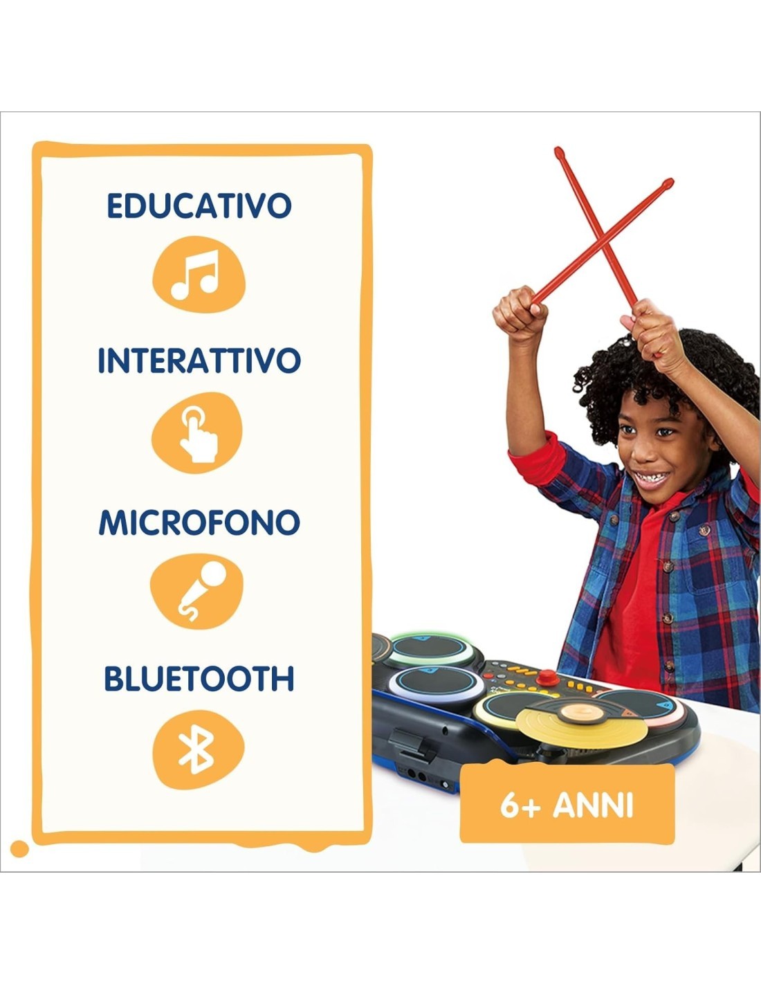 VTech Kidi DJ Drums - Batteria Elettronica Interattiva per Bambini 6+ Anni