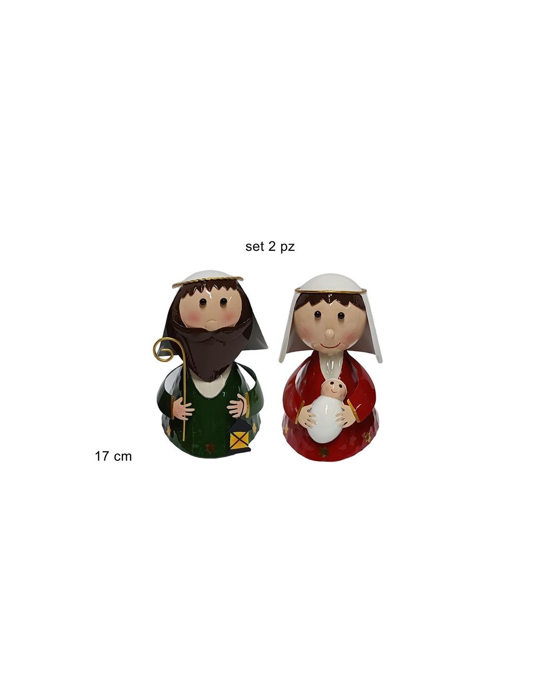 Natività di Natale 2pz Latta 17cm, Presepe Natalizio, Statuine Decorative, La magia di Natale per la casa