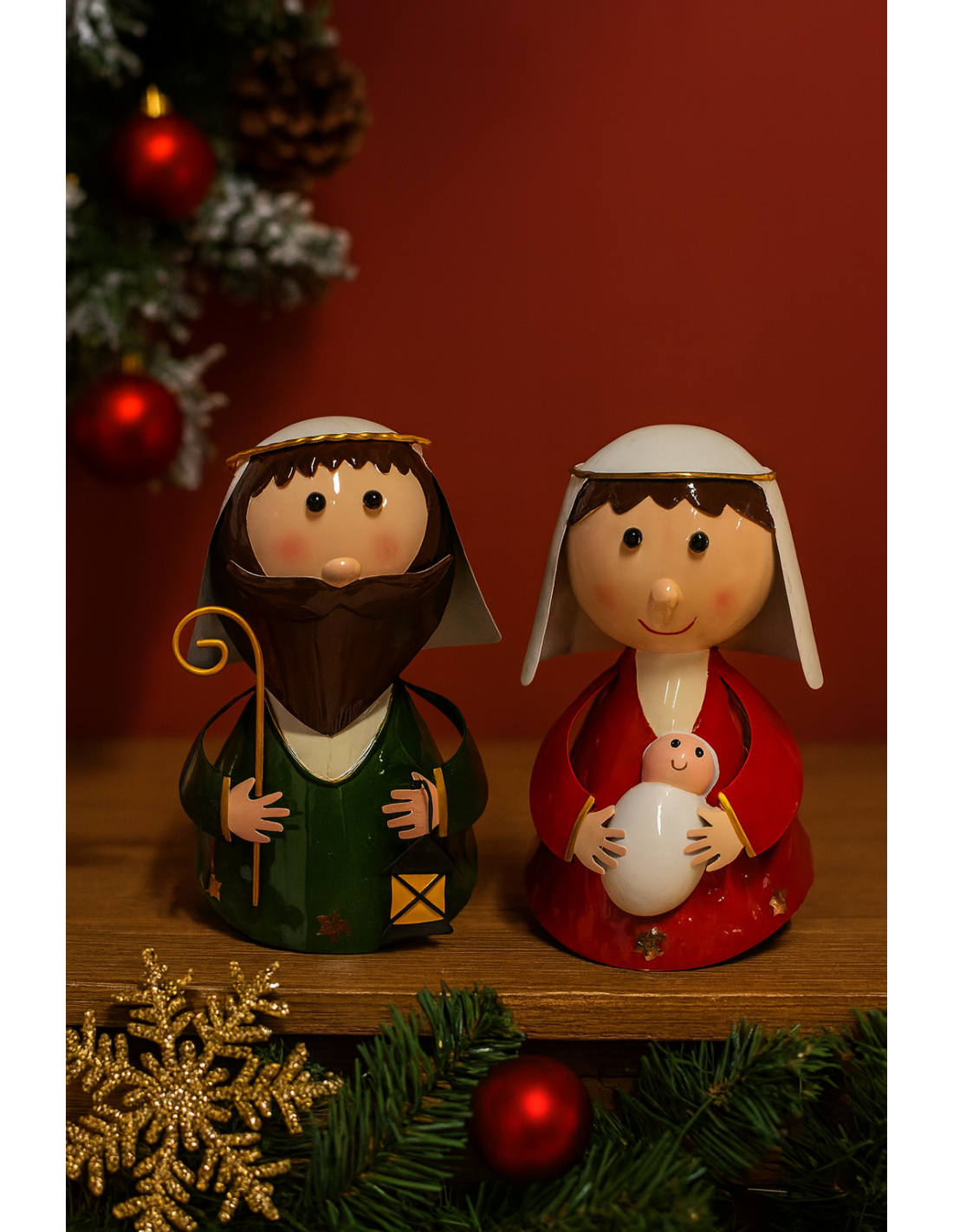 Natività di Natale 2pz Latta 17cm, Presepe Natalizio, Statuine Decorative, La magia di Natale per la casa