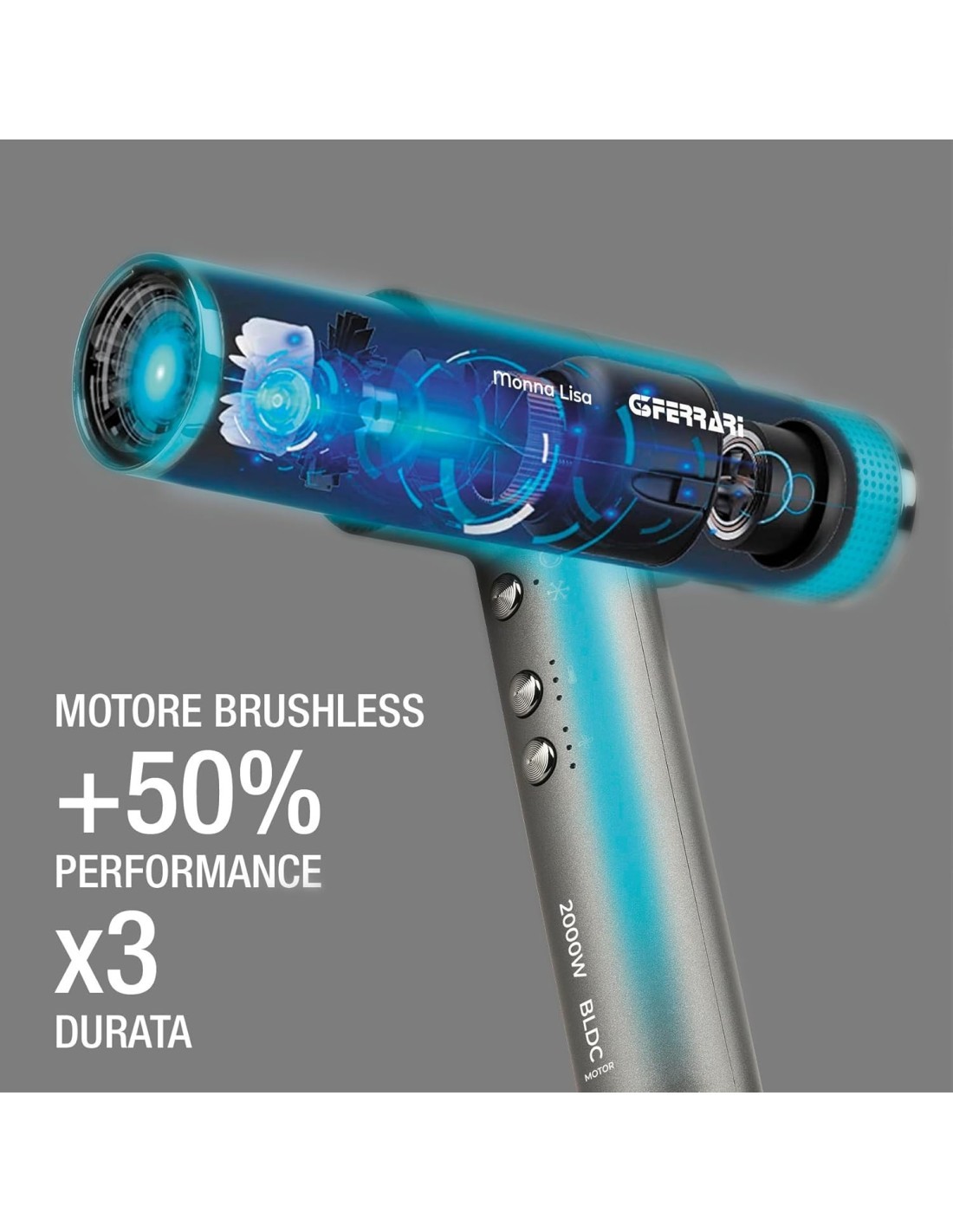 G3 Ferrari G30061 Monna Lisa, Asciugacapelli Brushless 2000W, Motore BLDC 110.000 RPM, Ionic Oxy-Active