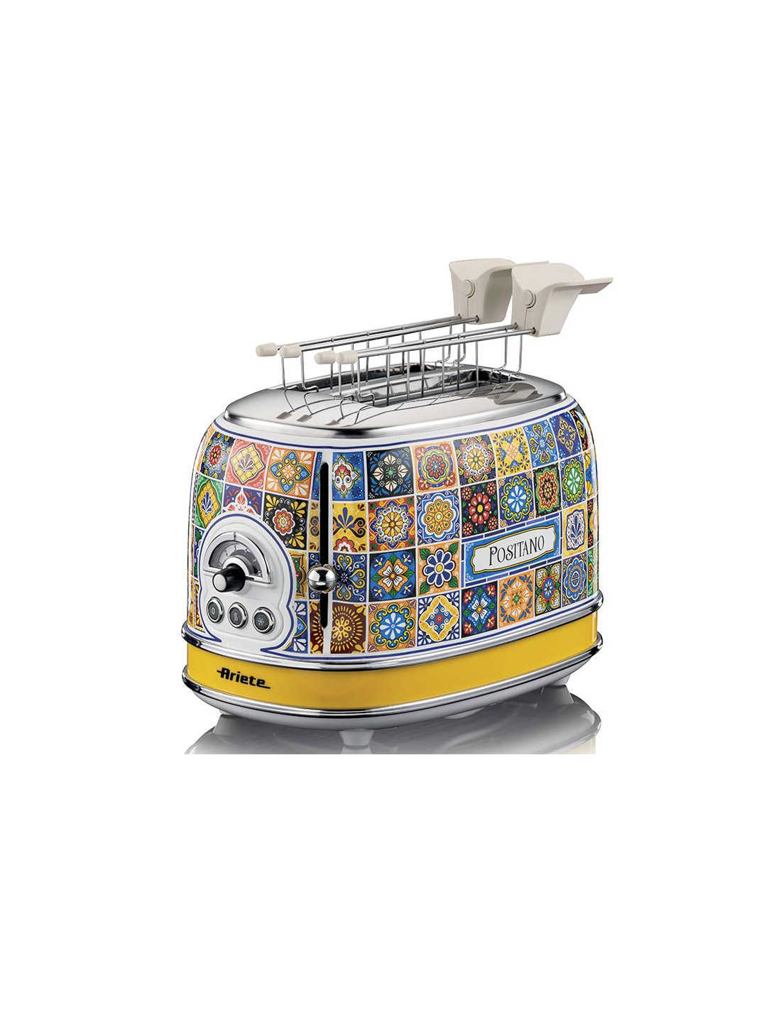 Ariete, Tostapane Positano, 810W, 2 fette, defrost, espulsione automatica, raccogli briciole, stile mediterraneo