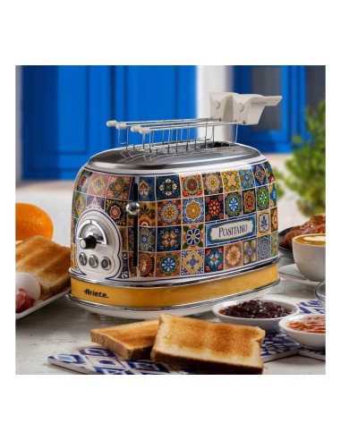 Ariete, Tostapane Positano, 810W, 2 fette, defrost, espulsione automatica, raccogli briciole, stile mediterraneo