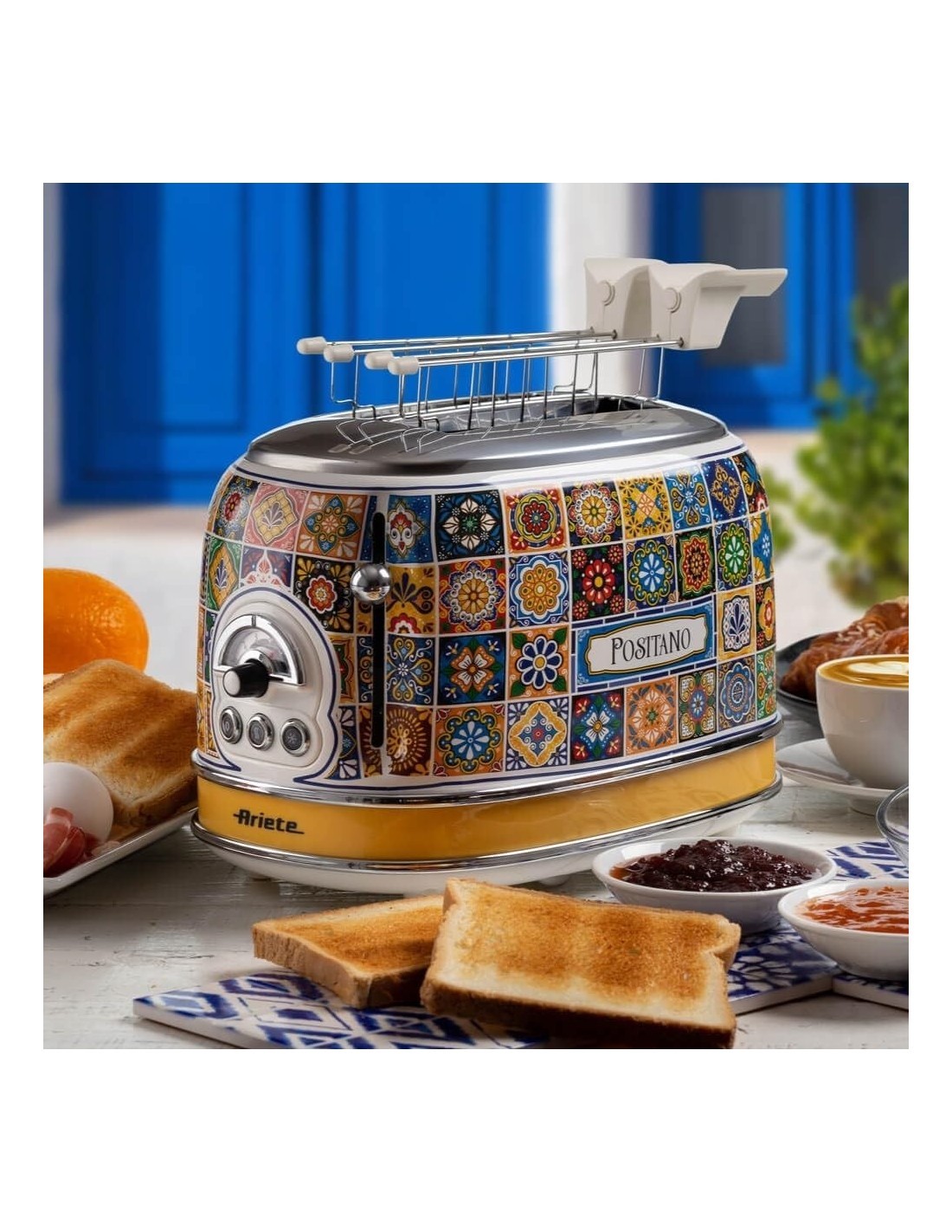 Ariete, Tostapane Positano, 810W, 2 fette, defrost, espulsione automatica, raccogli briciole, stile mediterraneo