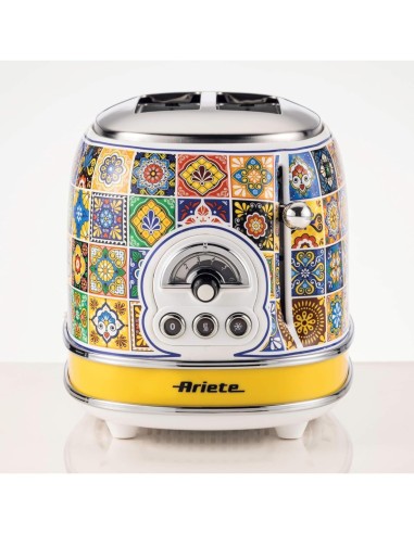 Ariete, Tostapane Positano, 810W, 2 fette, defrost, espulsione automatica, raccogli briciole, stile mediterraneo