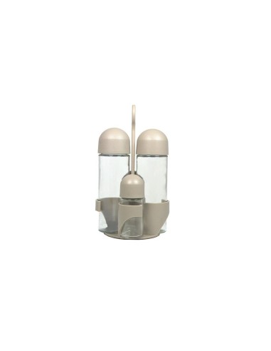 Oliera Jolly 4pz Tortora Abert, Set Olio Aceto Sale Pepe in Vetro e Plastica