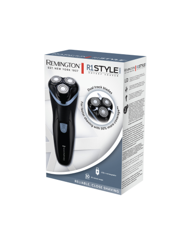 Remington R1000 Rasoio Elettrico Ricaricabile 3 Testine Rotanti Nero/Blu con Trimmer