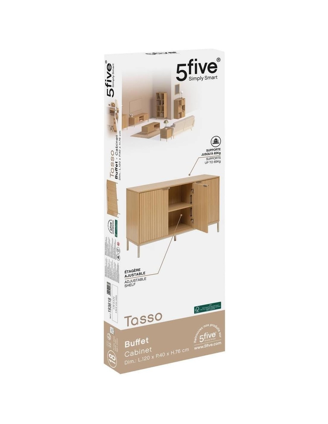 Credenza 5five Tasso a 3 Ante – 120 cm Effetto Legno Naturale