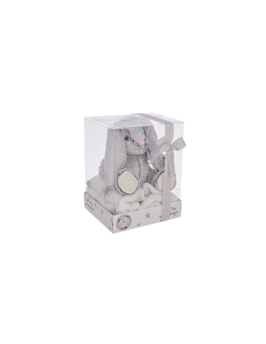 Plaid Cozy Grigio con Coniglio Bizzotto, pile morbido, peluche incluso, dimensioni 90x75 cm, ideale per bambini e regali