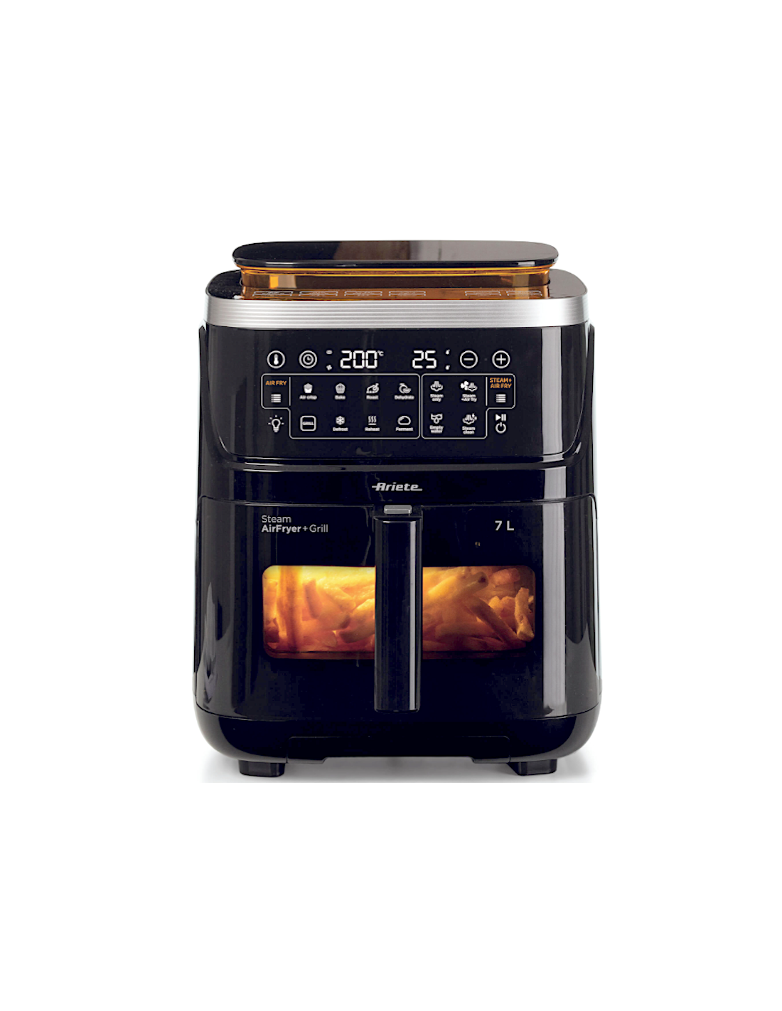 Ariete 4636 Friggitrice ad Aria, Funzione Vapore, Grill, 1700W, 10 Funzioni, Cestello Trasparente, Timer, Nero