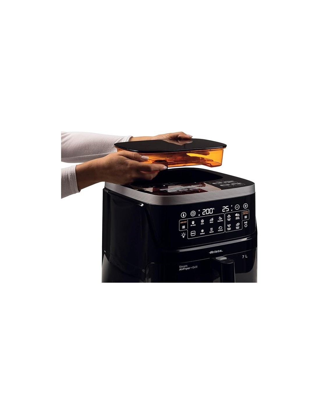 Ariete 4636 Friggitrice ad Aria, Funzione Vapore, Grill, 1700W, 10 Funzioni, Cestello Trasparente, Timer, Nero