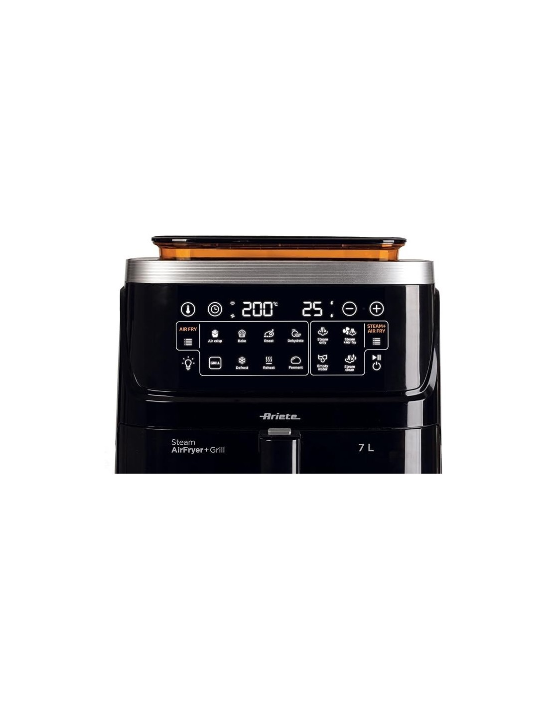 Ariete 4636 Friggitrice ad Aria, Funzione Vapore, Grill, 1700W, 10 Funzioni, Cestello Trasparente, Timer, Nero