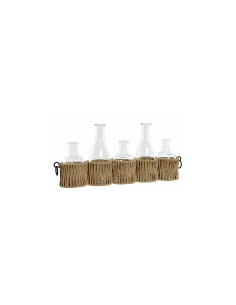 SET 5 BOTTIGLIE JR217375 VETRO CON SUPPORTO FIBRA 44X8X19CM