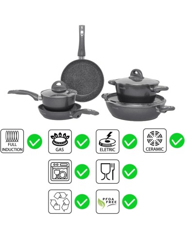 Aeternum Petragres Ecosolution Batteria 8 Pezzi Full Induction PFAS Free Grigio Scuro