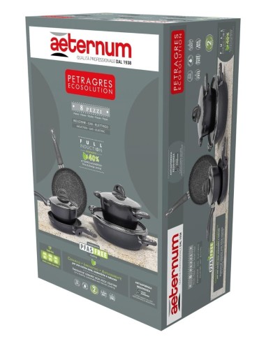 Aeternum Petragres Ecosolution Batteria 8 Pezzi Full Induction PFAS Free Grigio Scuro