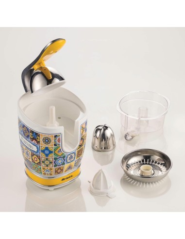 Ariete 413 Spremiagrumi Elettrico con Leva, Stile Positano, 2 Coni in acciaio inox, beccuccio salvagoccia