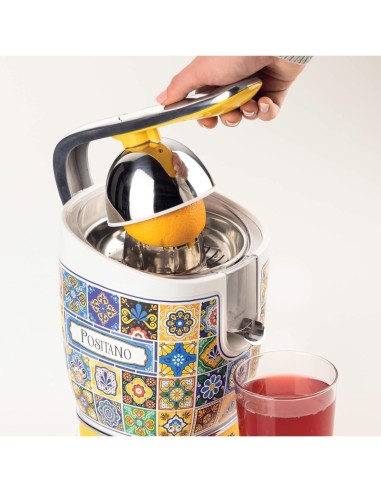 Ariete 413 Spremiagrumi Elettrico con Leva, Stile Positano, 2 Coni in acciaio inox, beccuccio salvagoccia