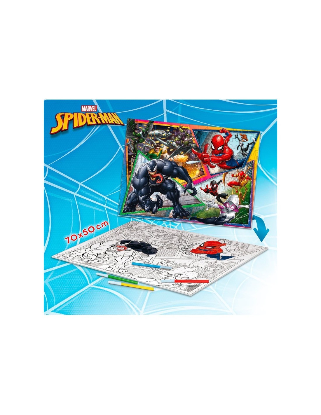 PUZZLE DF MAXI FLOOR SPIDERMAN - 150 PEZZI, GIOCO EDUCATIVO PER BAMBINI, PERSPECTIVA 3D, ALTA QUALITÀ