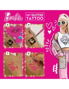 BARBIE, MY GLITTER TATTOO, KIT CREATIVO, TATUAGGI GLITTER, BAMBINI, GIOCHI CREATIVI